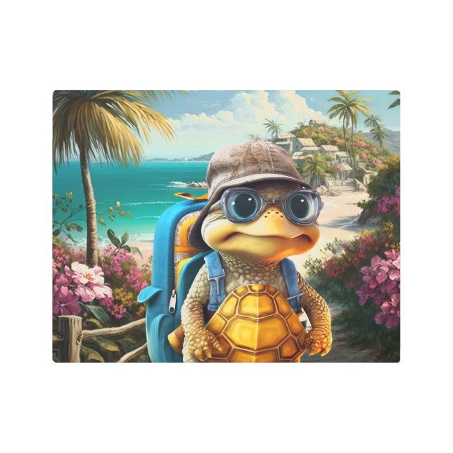 Impresión En Metal Aventurous Cute Turtle con mochila, (Anverso)