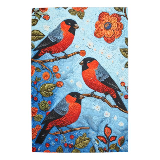 Impresión En Metal Aves cardenales rojas y curas (Anverso)