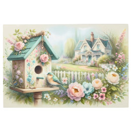 Impresión En Metal Aves de Cottagecore con jardín floral