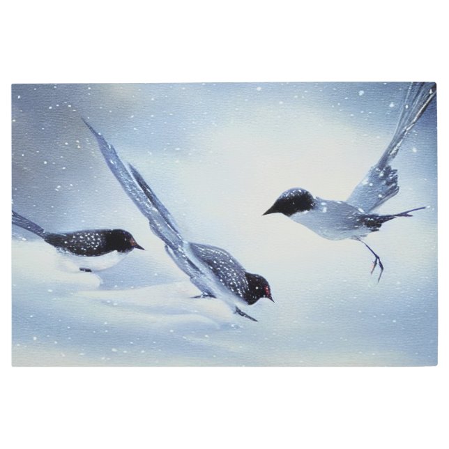 Impresión En Metal Aves En La Nieve (Anverso)