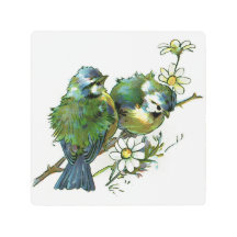 Aves en una sucursal con flores Naturaleza vintage