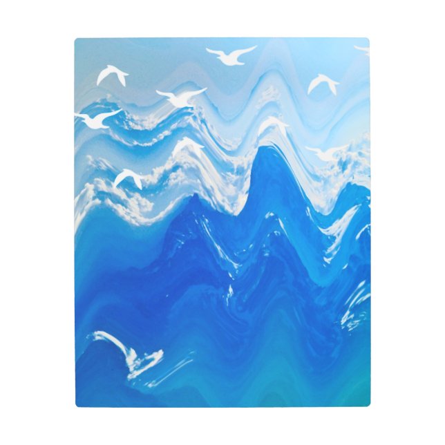 Impresión En Metal Aves sobre las olas del mar (Anverso)