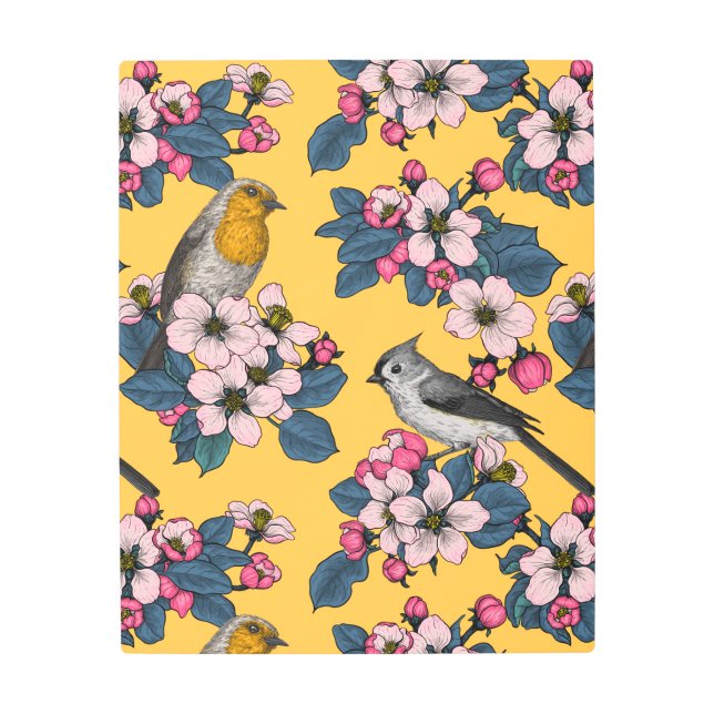 Impresión En Metal Aves y flores en amarillo (Anverso)