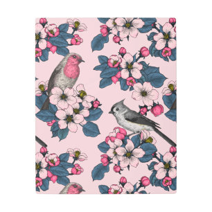 Impresión En Metal Aves y flores en rosa