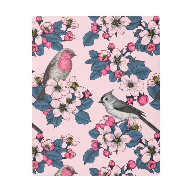 Impresión En Metal Aves y flores en rosa (Anverso)