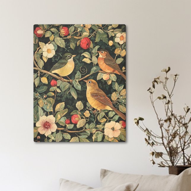 Impresión En Metal Aves y flores estilo William Morris (Vintage William Morris Style Birds & Floral Metal Print)