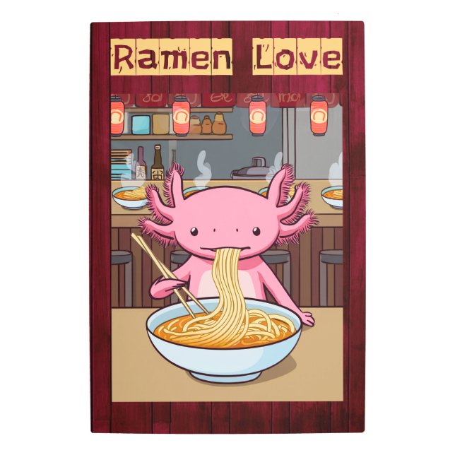 Impresión En Metal Axolotl comiendo Ramen en bar de fideos japonés (Anverso)