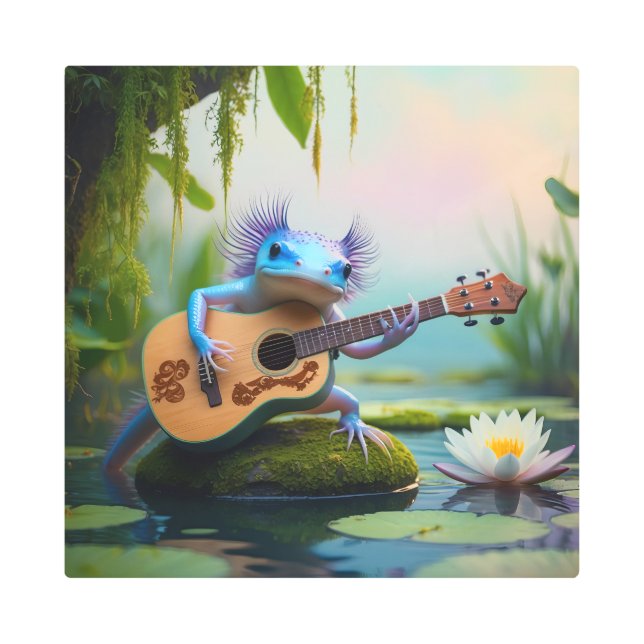 Impresión En Metal Axolotl Tocando Guitarra (Anverso)