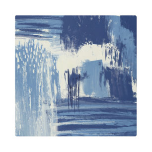 Impresión En Metal Azul abstracto y marfil