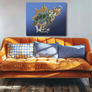 Impresión En Metal Azul verde de tortuga marina