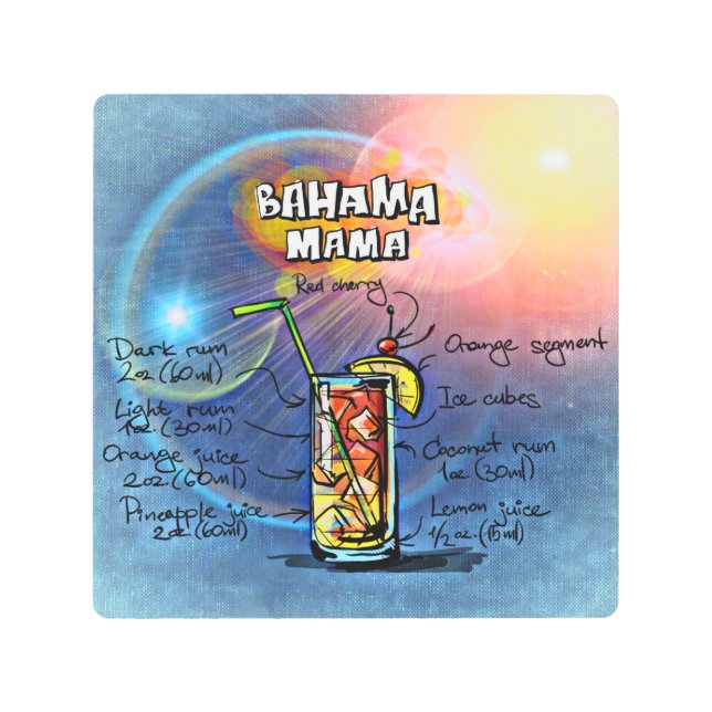 Impresión En Metal Bahama Mama Cocktail (#8 de 12 paquetes de recetas (Anverso)