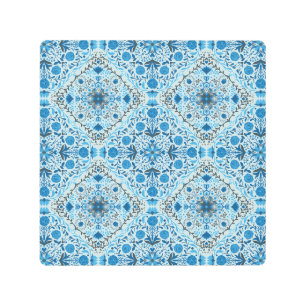 Impresión En Metal Baldosas florales azules