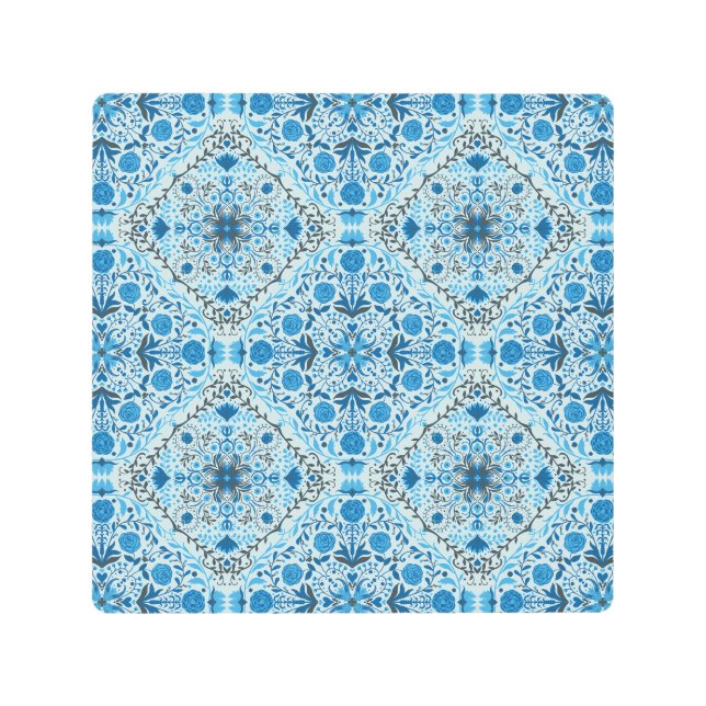 Impresión En Metal Baldosas florales azules (Anverso)