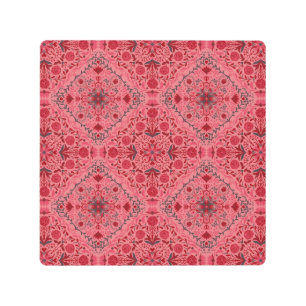 Impresión En Metal Baldosas florales en rojo y rosa de la sandía