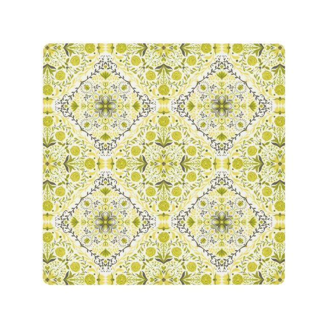 Impresión En Metal Baldosas florales en verde (Anverso)