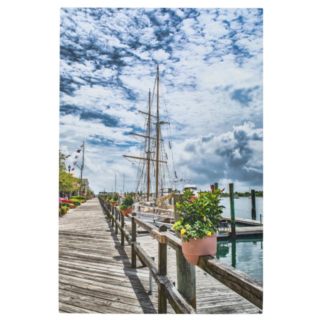 Impresión En Metal Banca exterior NC Beaufort Boardwalk Marina Scenic (Anverso)