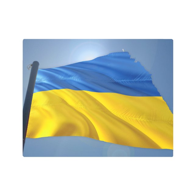 Impresión En Metal Bandera de Ucrania - Guerra, política, sufrimiento (Anverso)