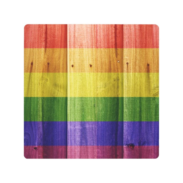 Impresión En Metal Bandera del orgullo arcoiris de madera (Anverso)