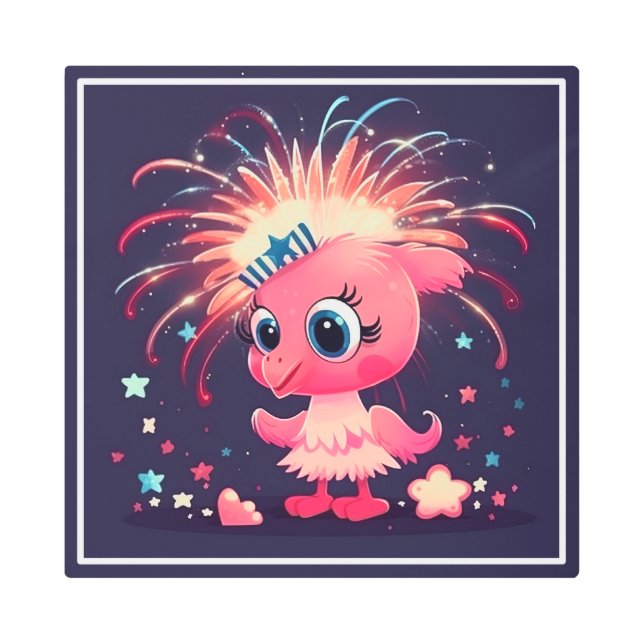 Impresión En Metal Bandera estadounidense con Personalizado Flamingo- (Anverso)