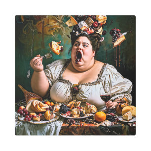 Impresión En Metal "Banquete de caos" Obra surrealista colorida