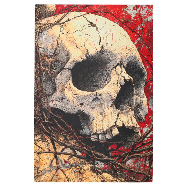 Impresión En Metal Barbed Skull: Crimson Thorns (Anverso)
