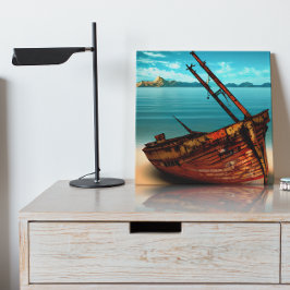 Impresión En Metal Barco en ruinas en una playa abandonada de arena