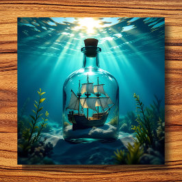 Impresión En Metal Barco en una botella en el océano