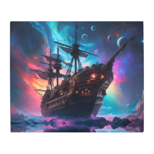 Impresión En Metal Barco espacial pirata aterriza en otro planeta