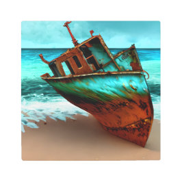 Impresión En Metal Barco perdido en una playa de arena