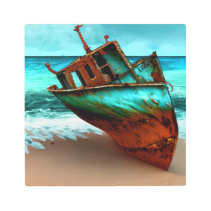 Impresión En Metal Barco perdido en una playa de arena