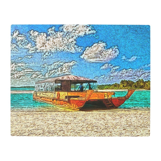 Impresión En Metal Barco Vaka en las Islas Cook (Anverso)