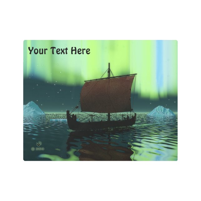 Impresión En Metal Barco Viking Bajo Luces del Norte (Anverso)