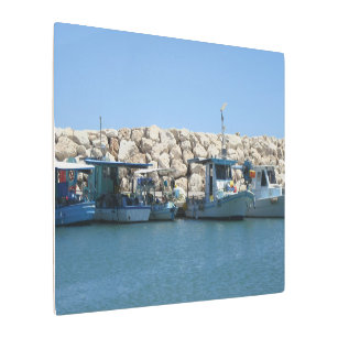 Impresión En Metal Barcos pesqueros mediterráneos en diseño de mar az
