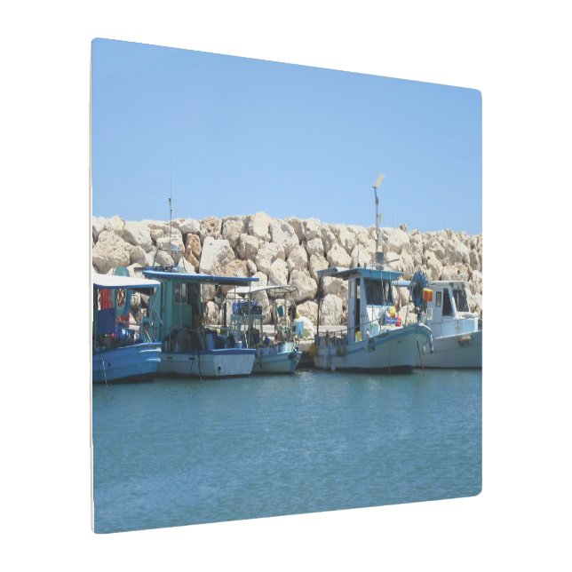Impresión En Metal Barcos pesqueros mediterráneos en diseño de mar az (Angulado)