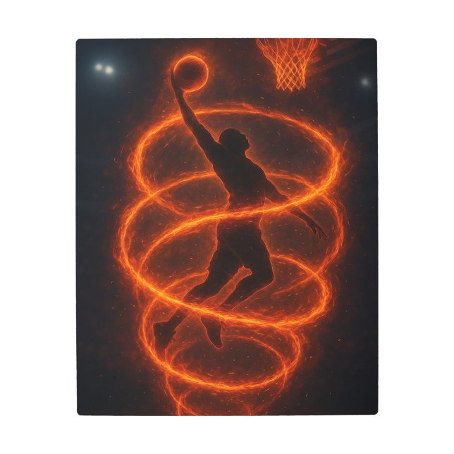 Impresión En Metal Basketball Fire Dunk – Flaming Athlete Spiral (Anverso)