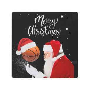 Impresión En Metal Básquetbol Feliz Navidad con Santa Claus