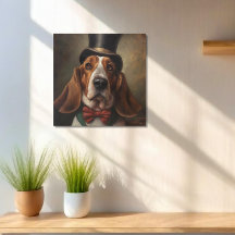 Basset Hound con traje y corbata roja