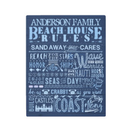 Impresión En Metal Beach House Rules Coastal Blue  | Familia Personal