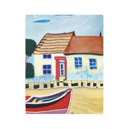 Impresión En Metal Beach House y barco en la playa de Sandy Beach
