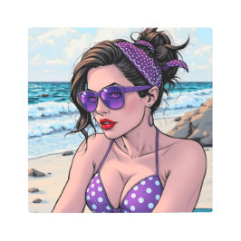 Impresión En Metal Beach Lady en tonos, bikini y Bandana