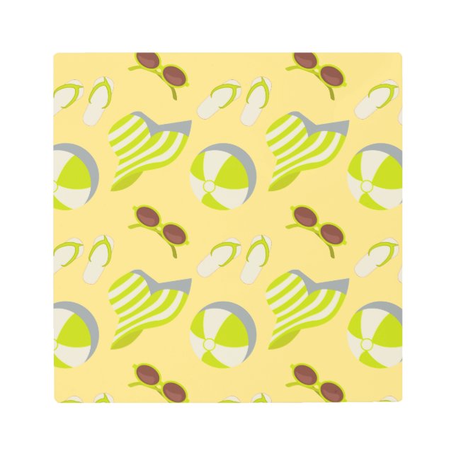 Impresión En Metal Beach vacay pattern with sunglasses and sun hat  (Anverso)