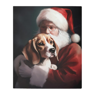 Impresión En Metal Beagle con Navidades festivos de Santa Claus