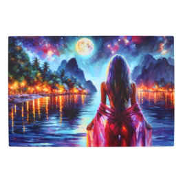 Impresión En Metal Beautiful girl watching glowing night water