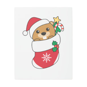 Impresión En Metal Beaver Christmas Snow Winter Animals Beaver