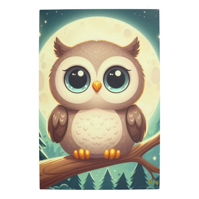 Impresión En Metal Bebé lindo por la noche con luna (Anverso)