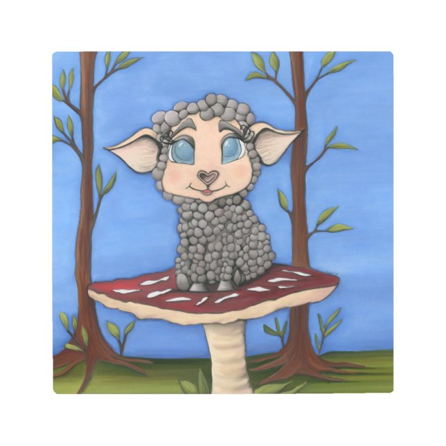 Impresión En Metal Bebé ovino en taburete (Anverso)