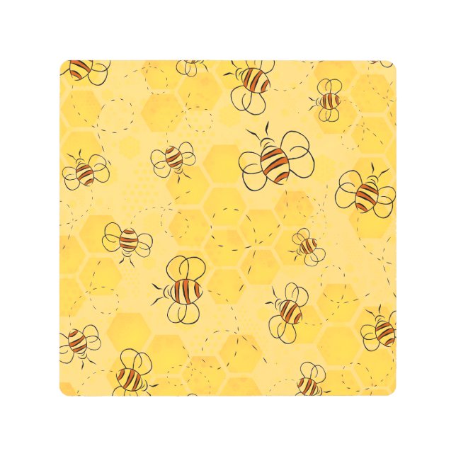 Impresión En Metal Bee Buzzing Honey Bees Cute (Anverso)