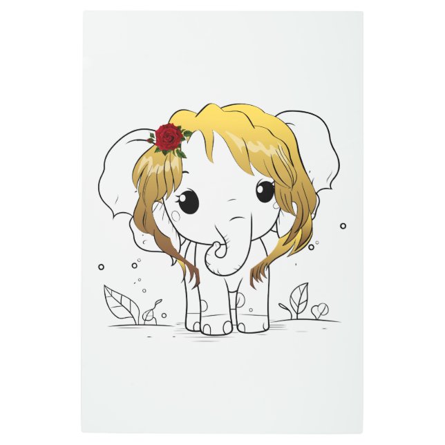 Impresión En Metal Bella elefante bebé hembra con pelo amarillo (Anverso)