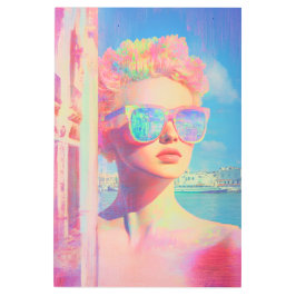 Impresión En Metal Belleza costera neón con gafas de sol