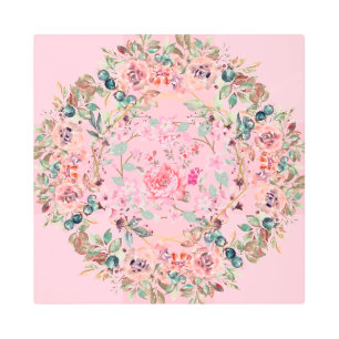 Impresión En Metal Belleza floral brillante, flor rosa